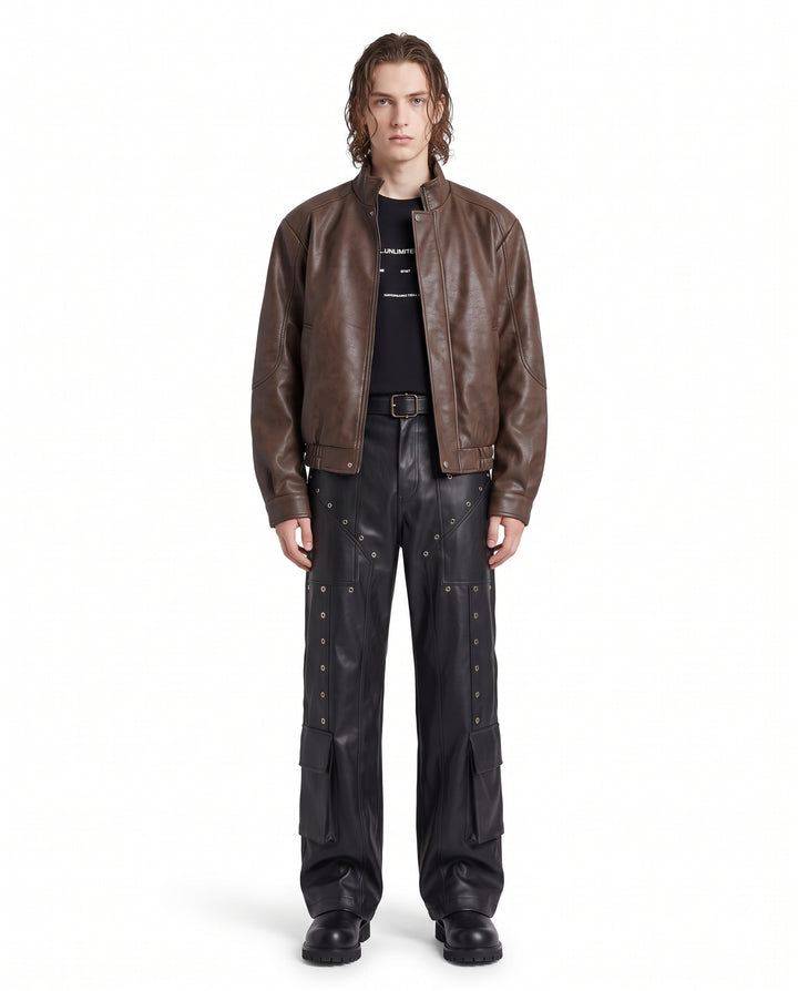 Leather Cargo Pants na3201