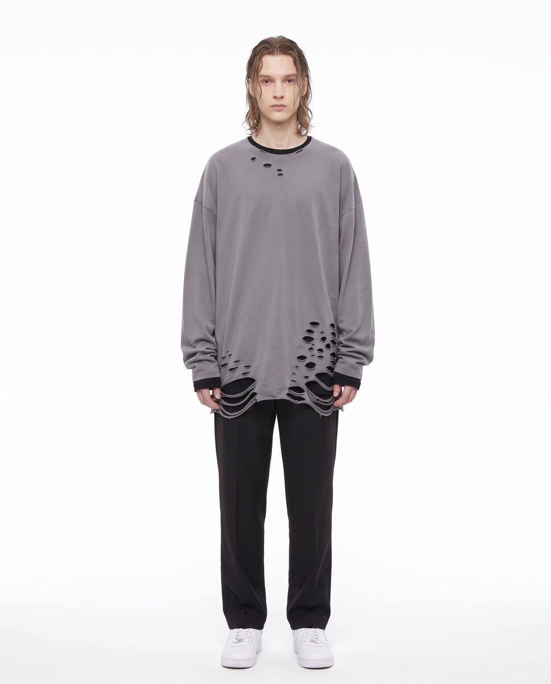 Distressed Longsleeve Shirt na3156 - gray full
