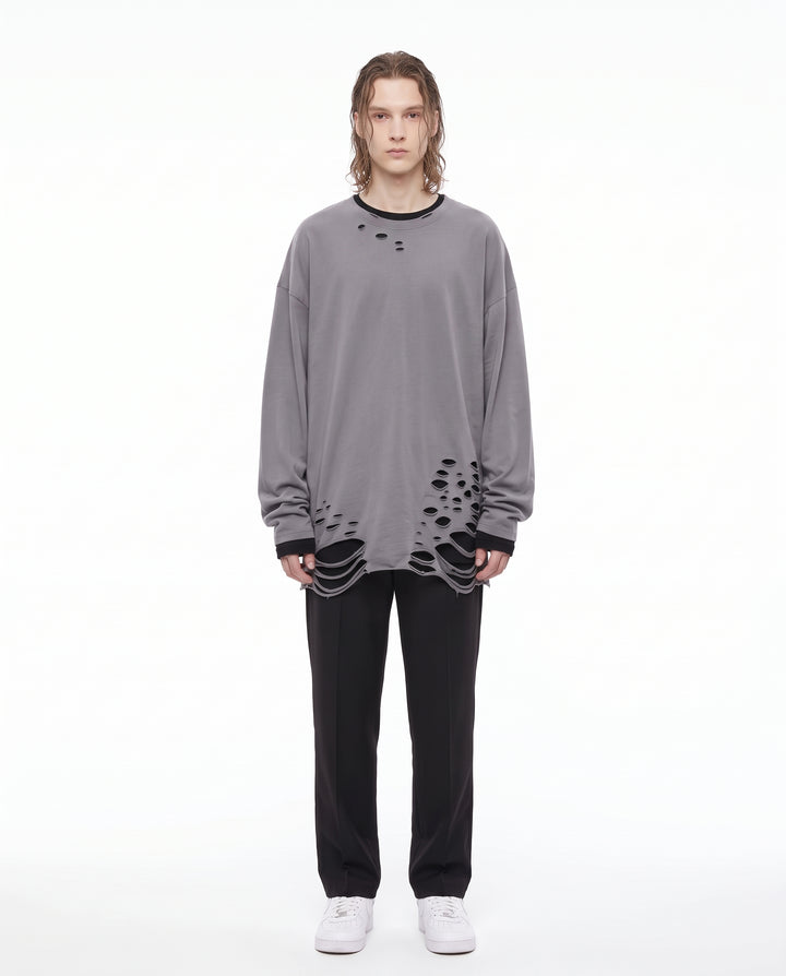 Distressed Longsleeve Shirt na3156 - gray full