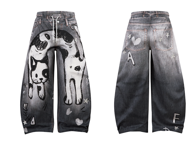[sale] Cat Print Jeans