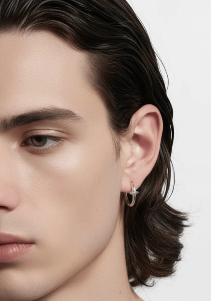 [sale] Silver Star Hoop Earrings