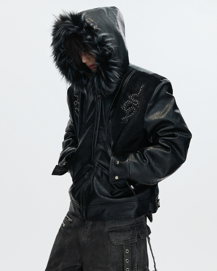 【ArguE CulturE】Back Stud Leather Hood Jacket na2291