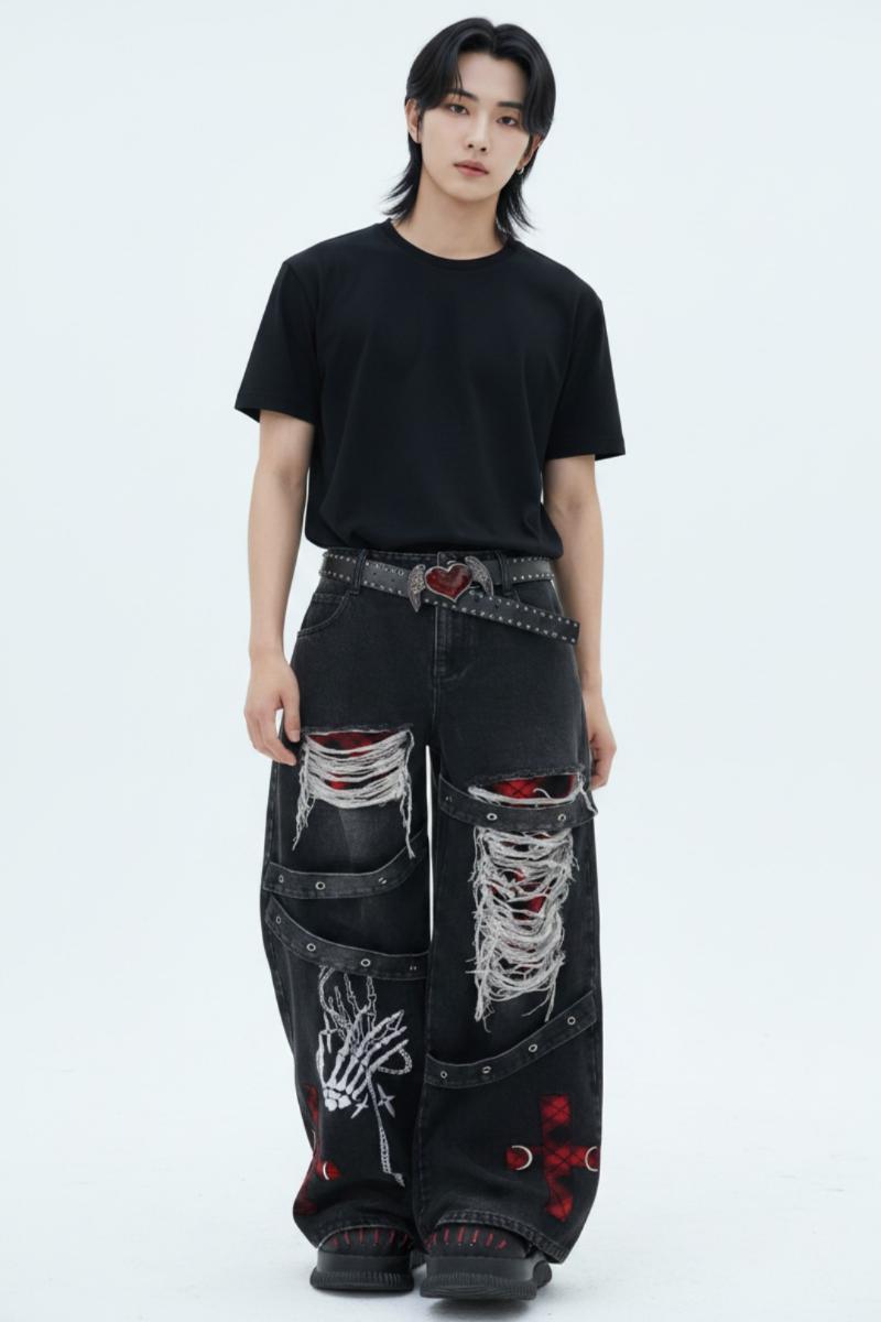 Distressed Wide Jeans  na2582