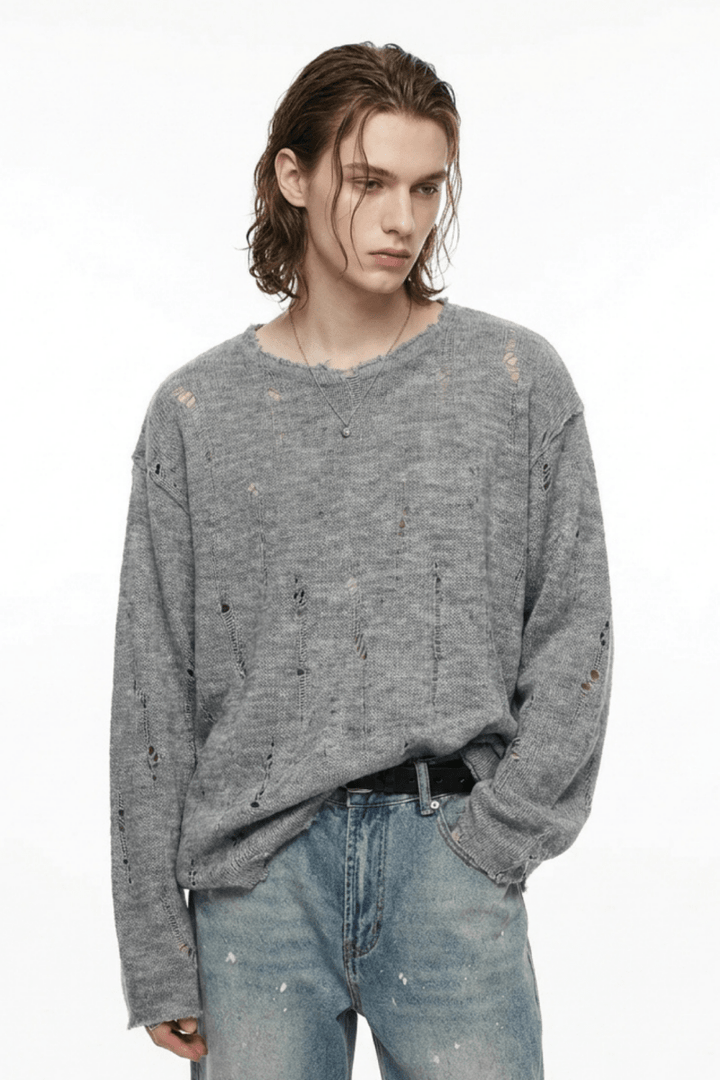 gray long knit si10002