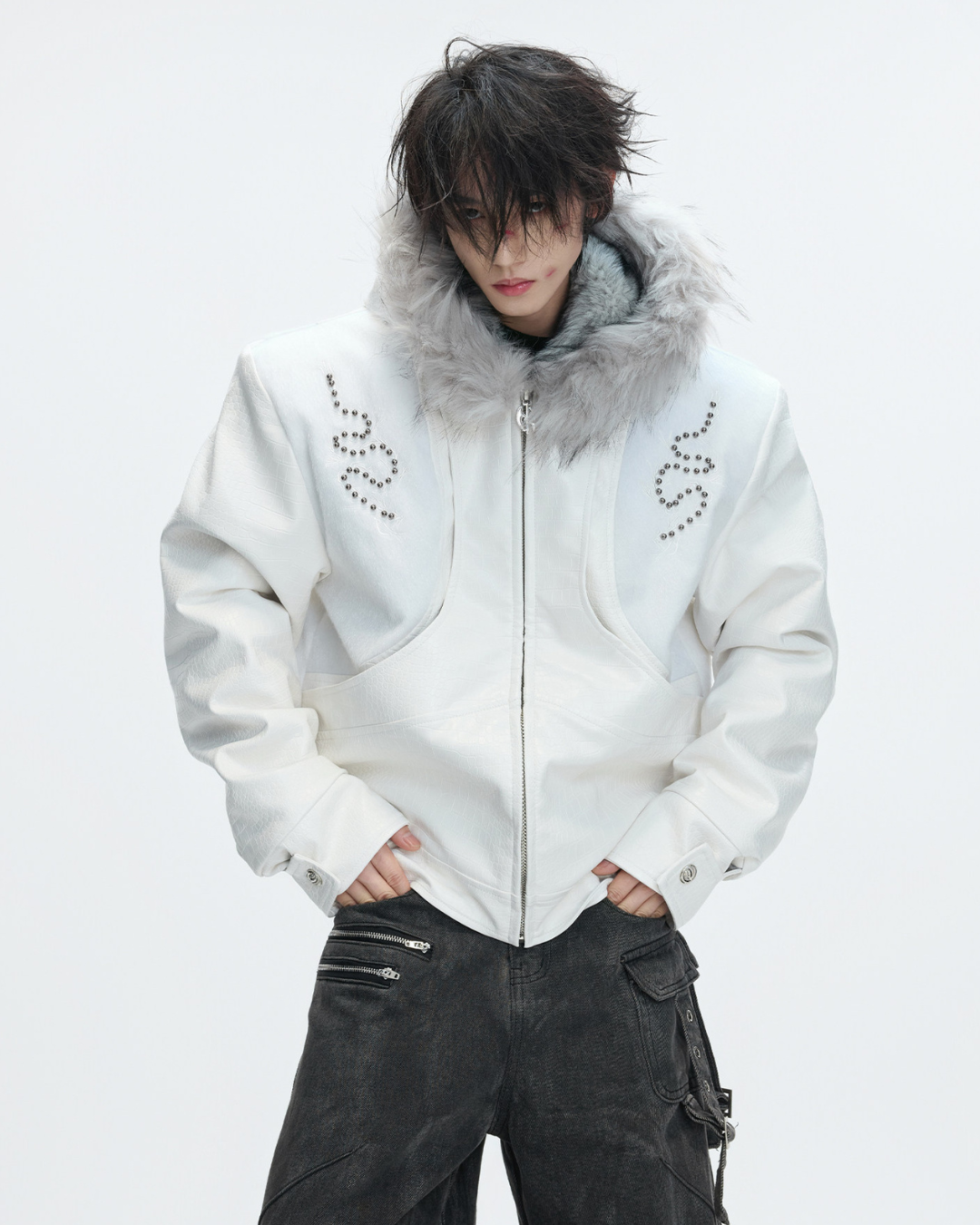 【ArguE CulturE】Back Stud Leather Hood Jacket na2291