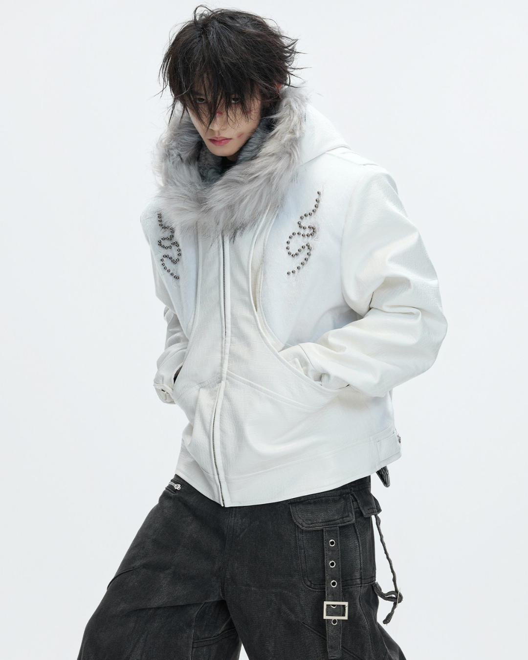 【ArguE CulturE】Back Stud Leather Hood Jacket na2291