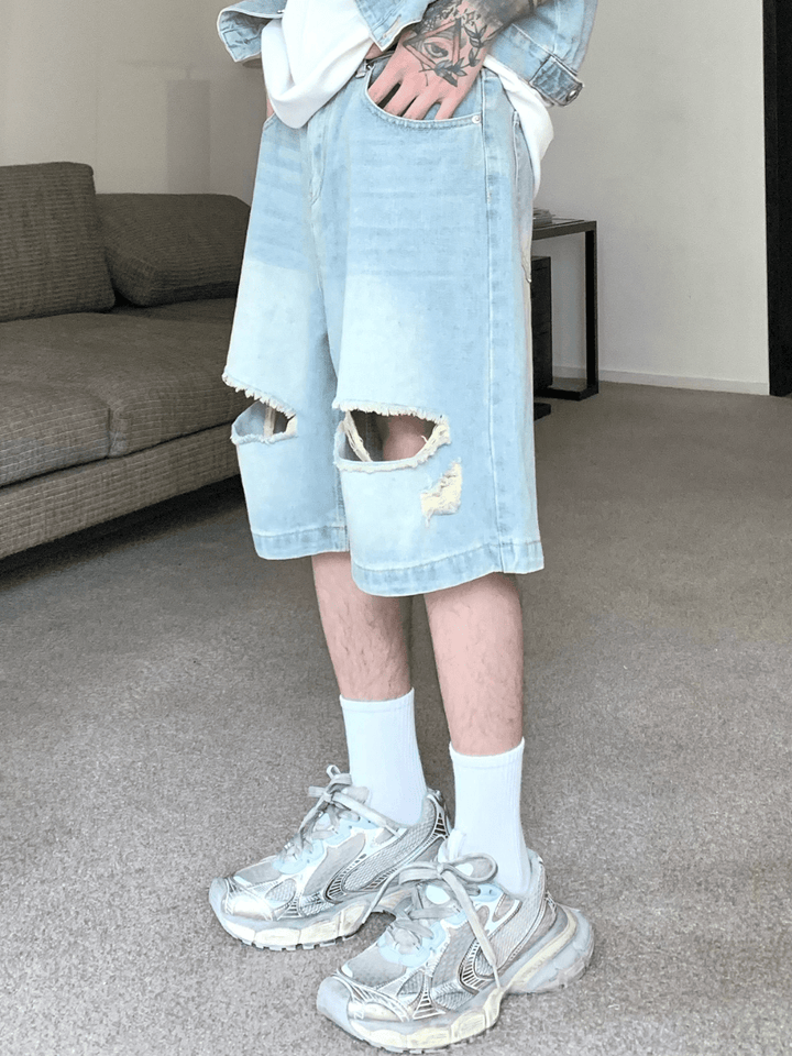 [CUIBUJU] Vintage Distressed Denim Vest Set up na1067 