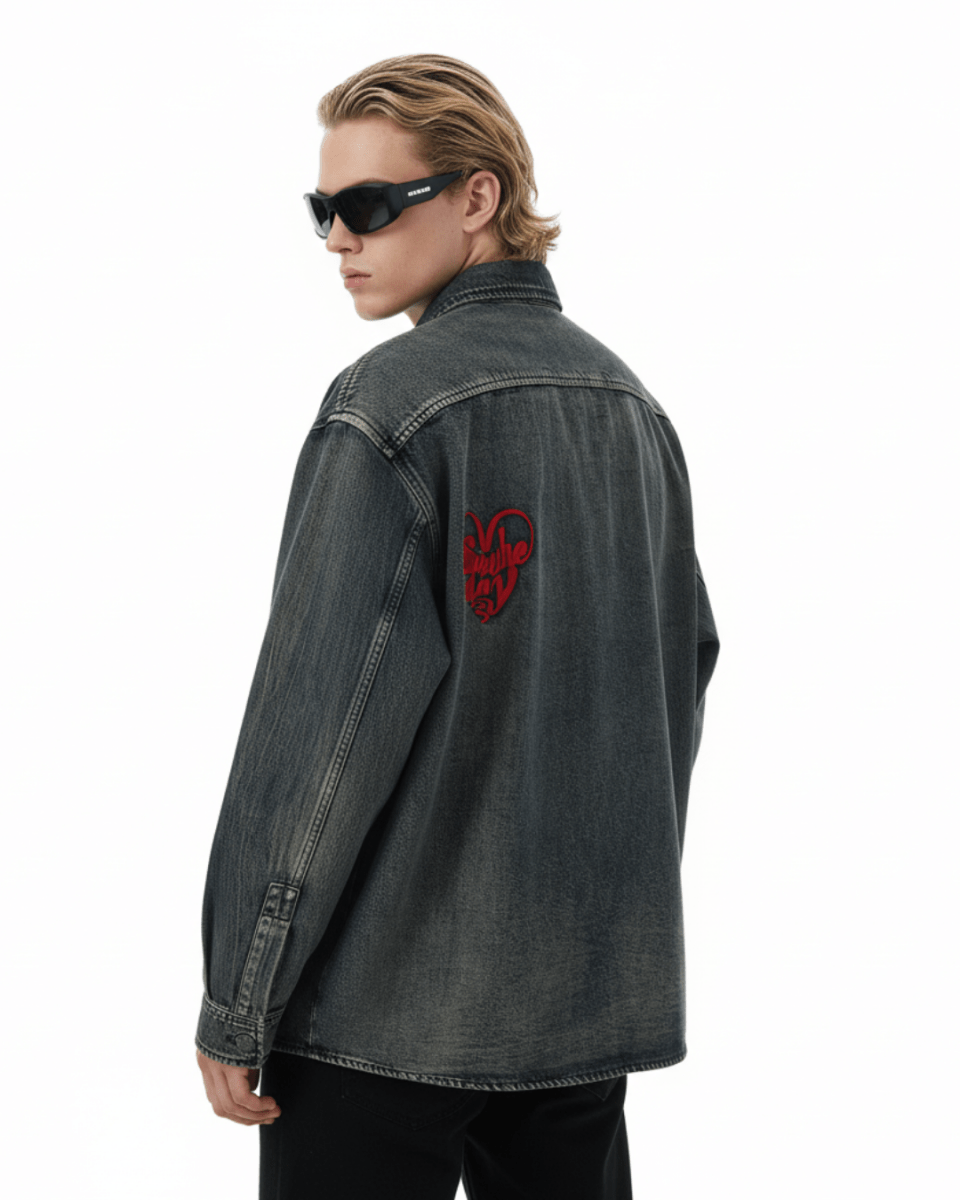 Nanostudio Heart Patch Over Denim Shirt (na2200)