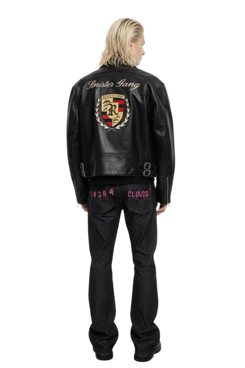 Cropped Racing Emblem Leather Jacket  na2389