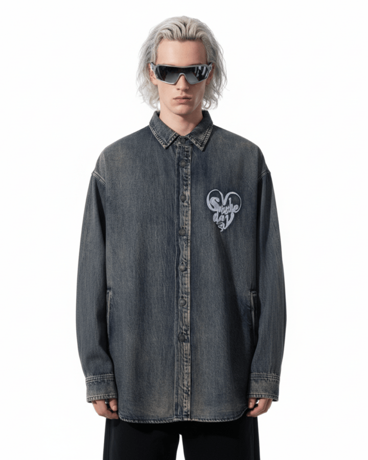 Nanostudio Heart Patch Over Denim Shirt (na2200)