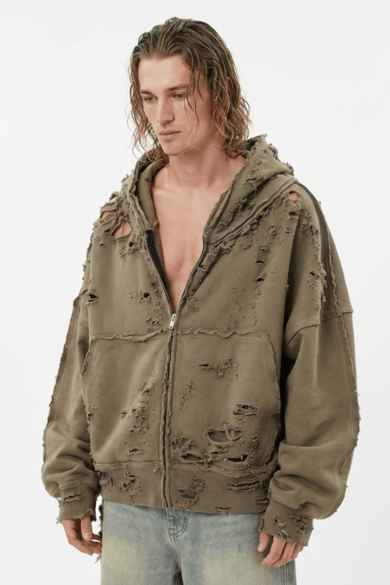 Apocalypse Distressed Zip Hoodie na2354