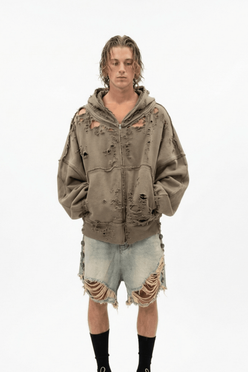 Apocalypse Distressed Zip Hoodie na2354