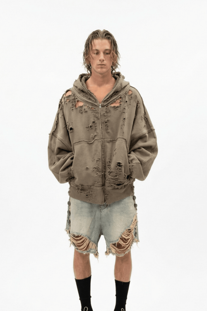 Apocalypse Distressed Zip Hoodie na2354