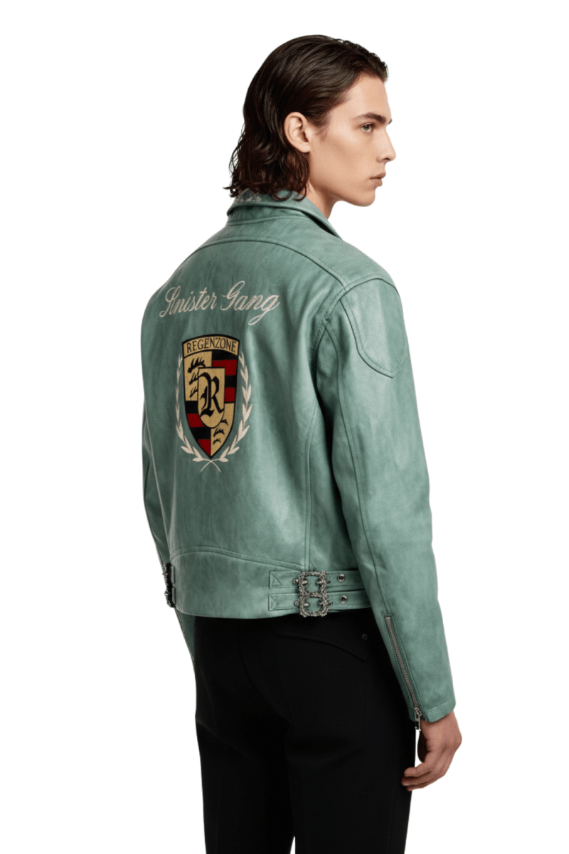Cropped Racing Emblem Leather Jacket na2389