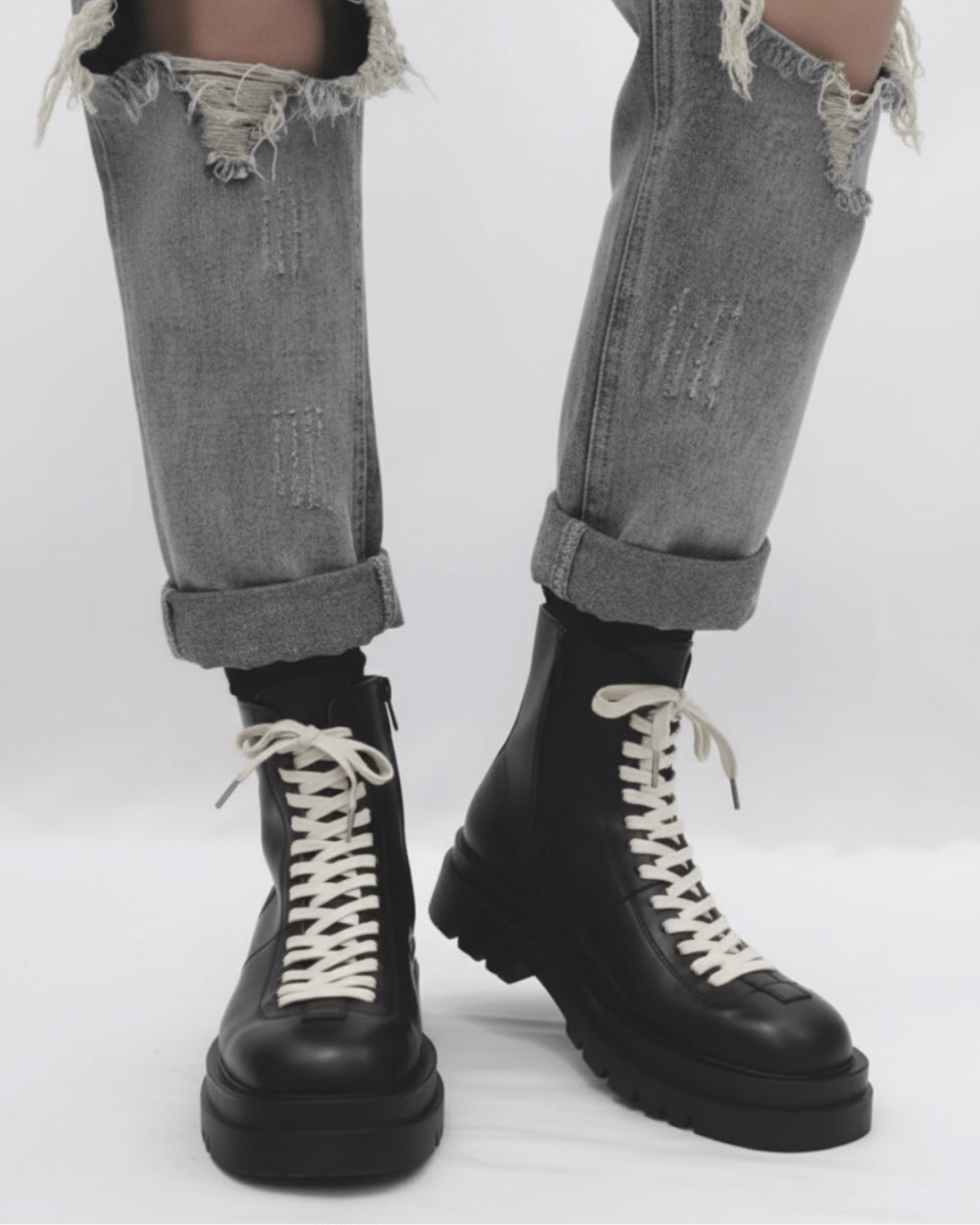 leather side zipper rider biker boots