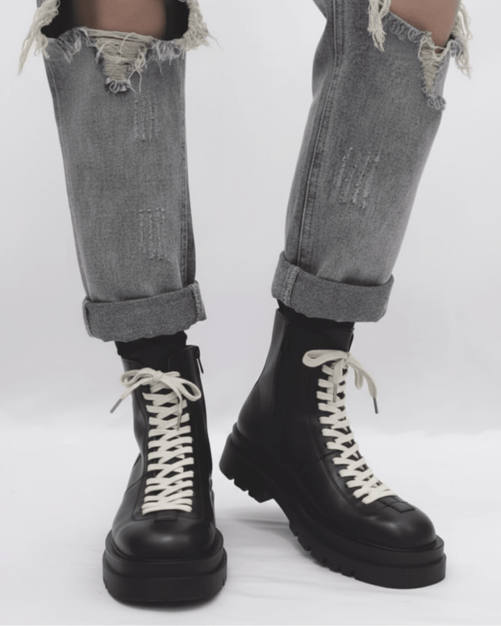 leather side zipper rider biker boots