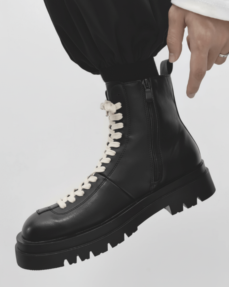 leather side zipper rider biker boots