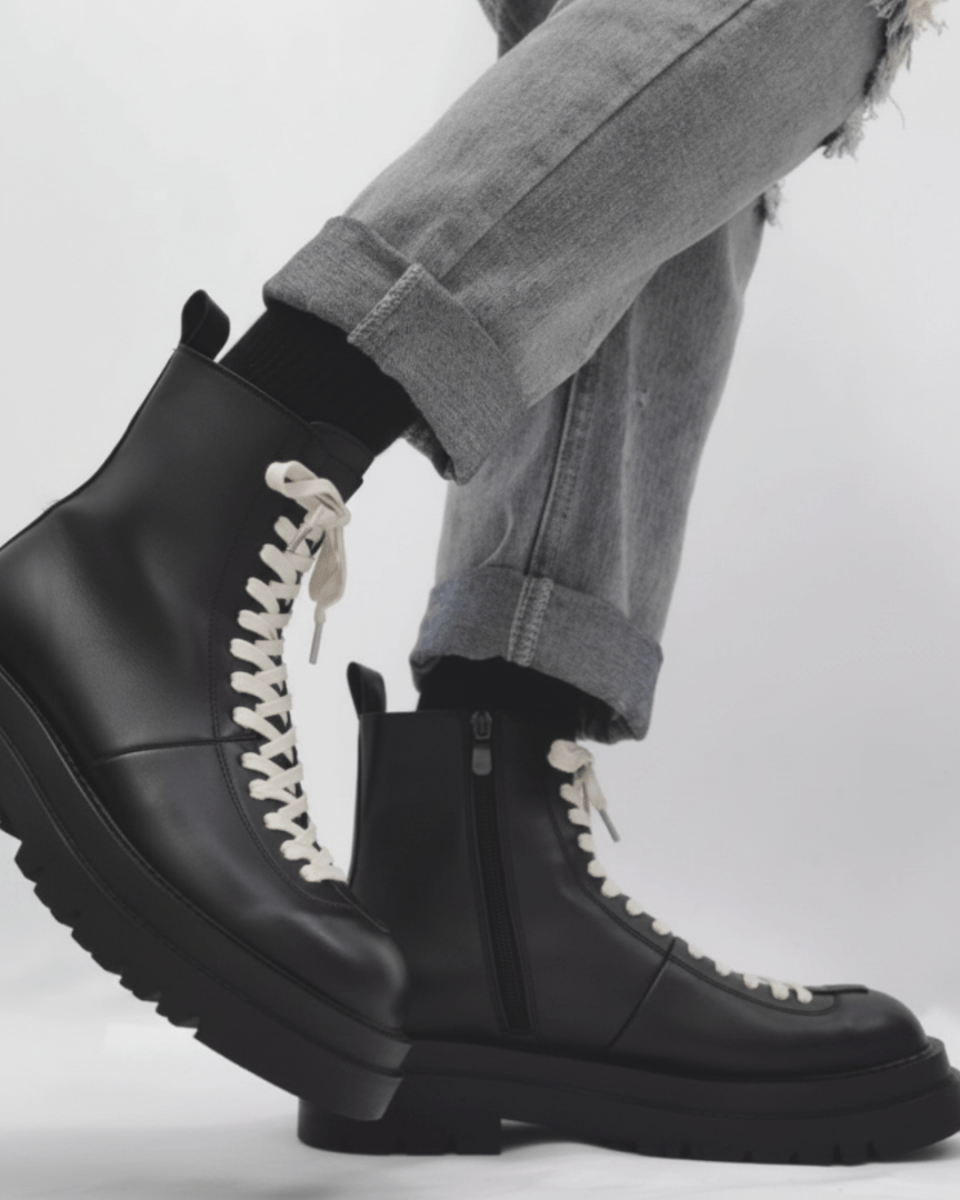 leather side zipper rider biker boots