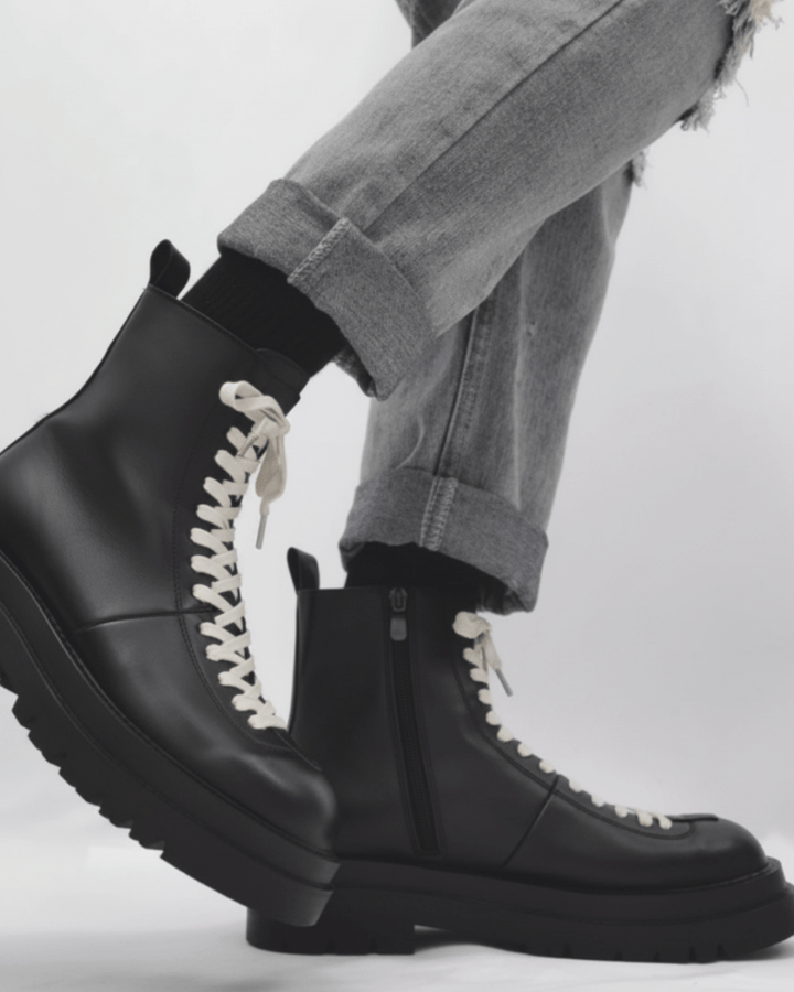 leather side zipper rider biker boots
