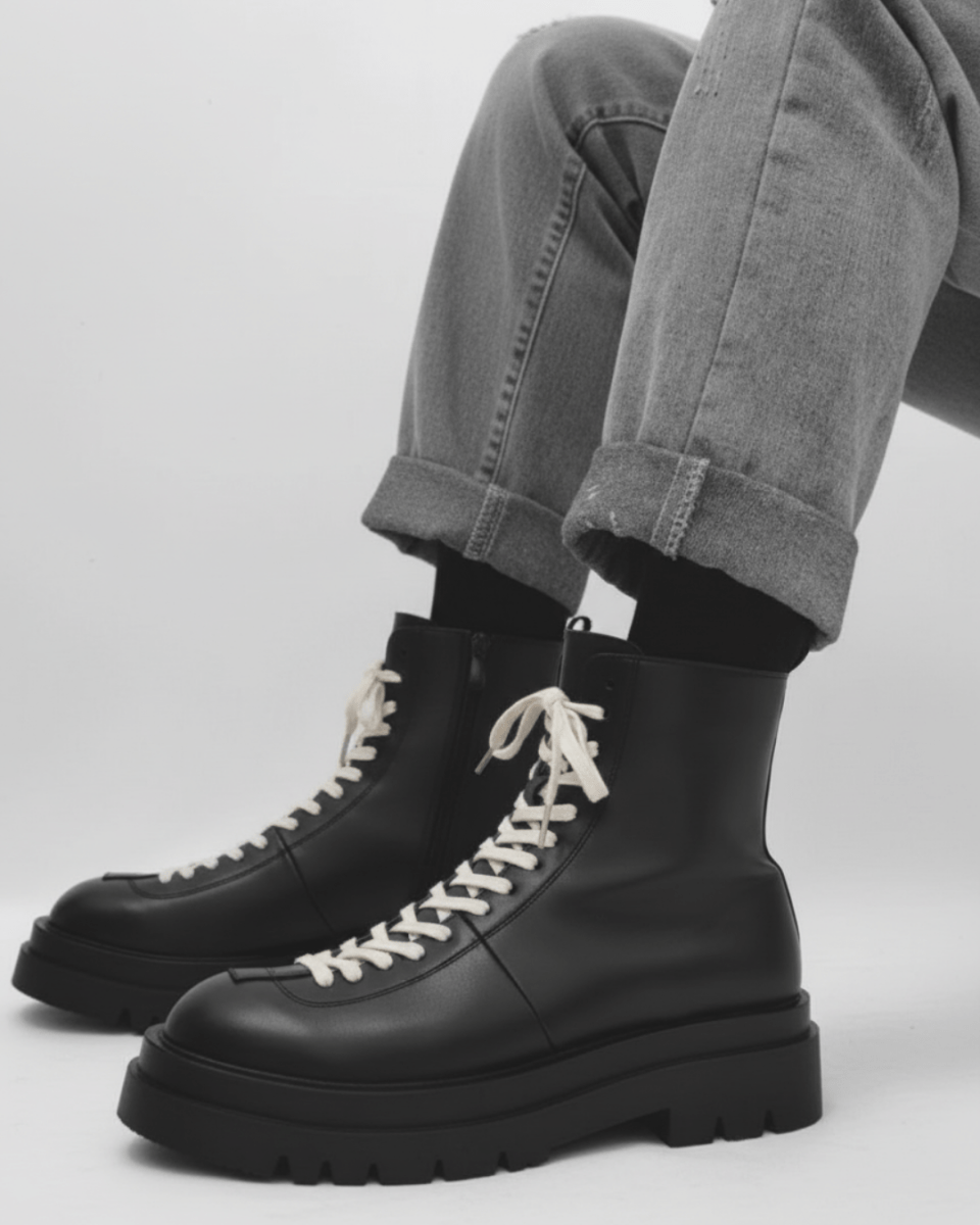 leather side zipper rider biker boots