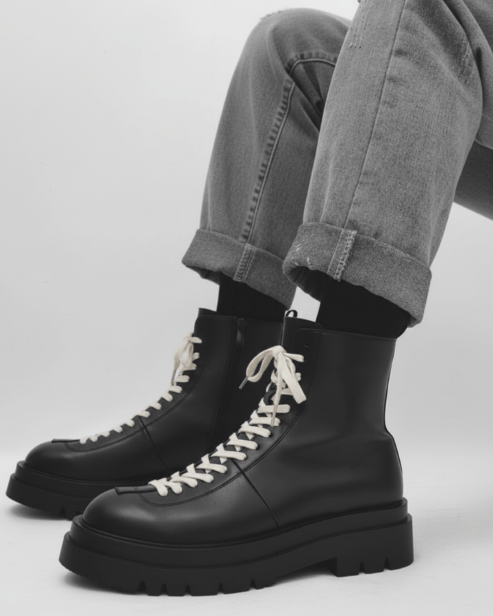 leather side zipper rider biker boots
