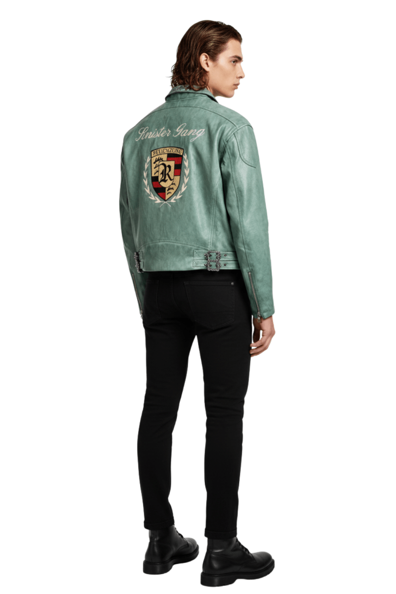 Cropped Racing Emblem Leather Jacket na2389