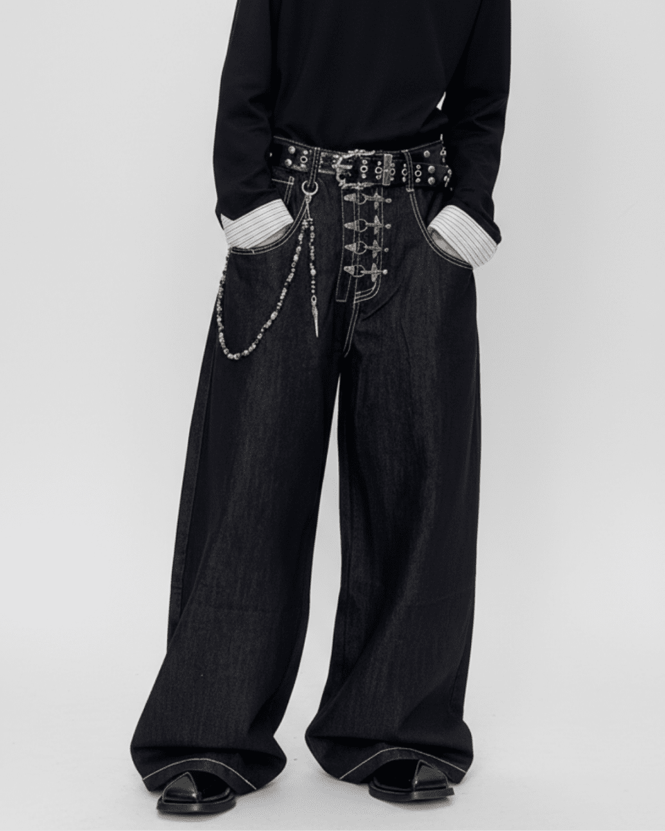 Studded Wide Black Denim na2334 