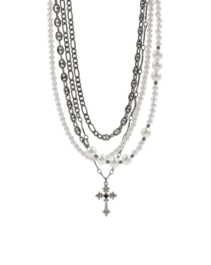 CHEALIMPID] California Cross Multi-Layer Pearl Necklace na936
