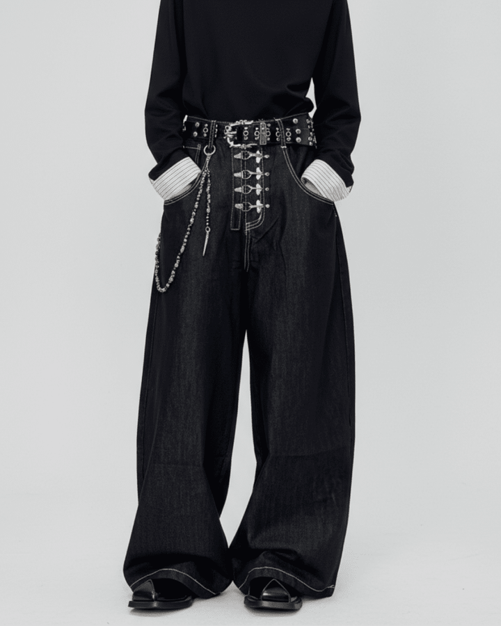 Studded Wide Black Denim na2334 