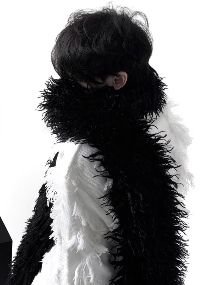 【AutumnWind】black soft long fur scarf   na1604