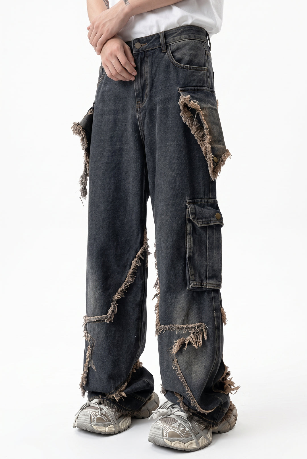 Fringed Cargo Jeans na2795