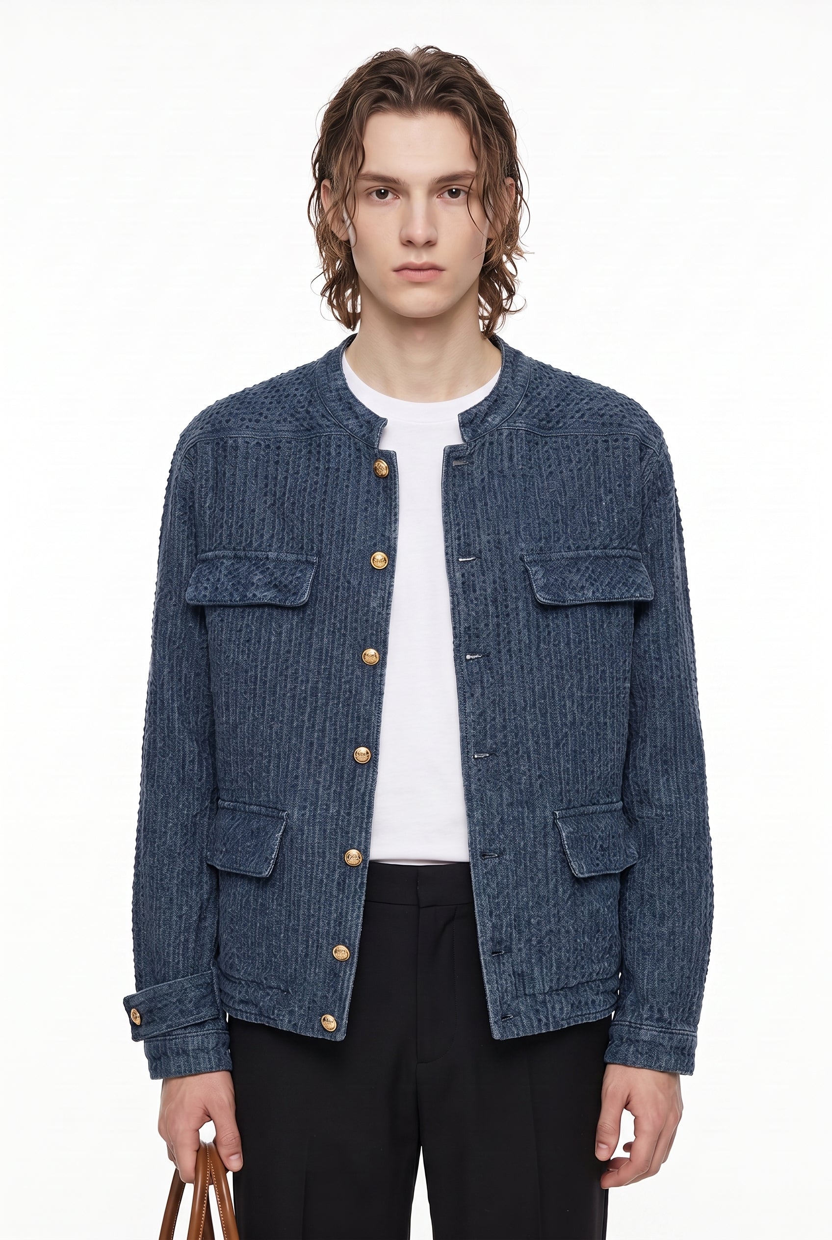 Collarless Denim Jacket na2801
