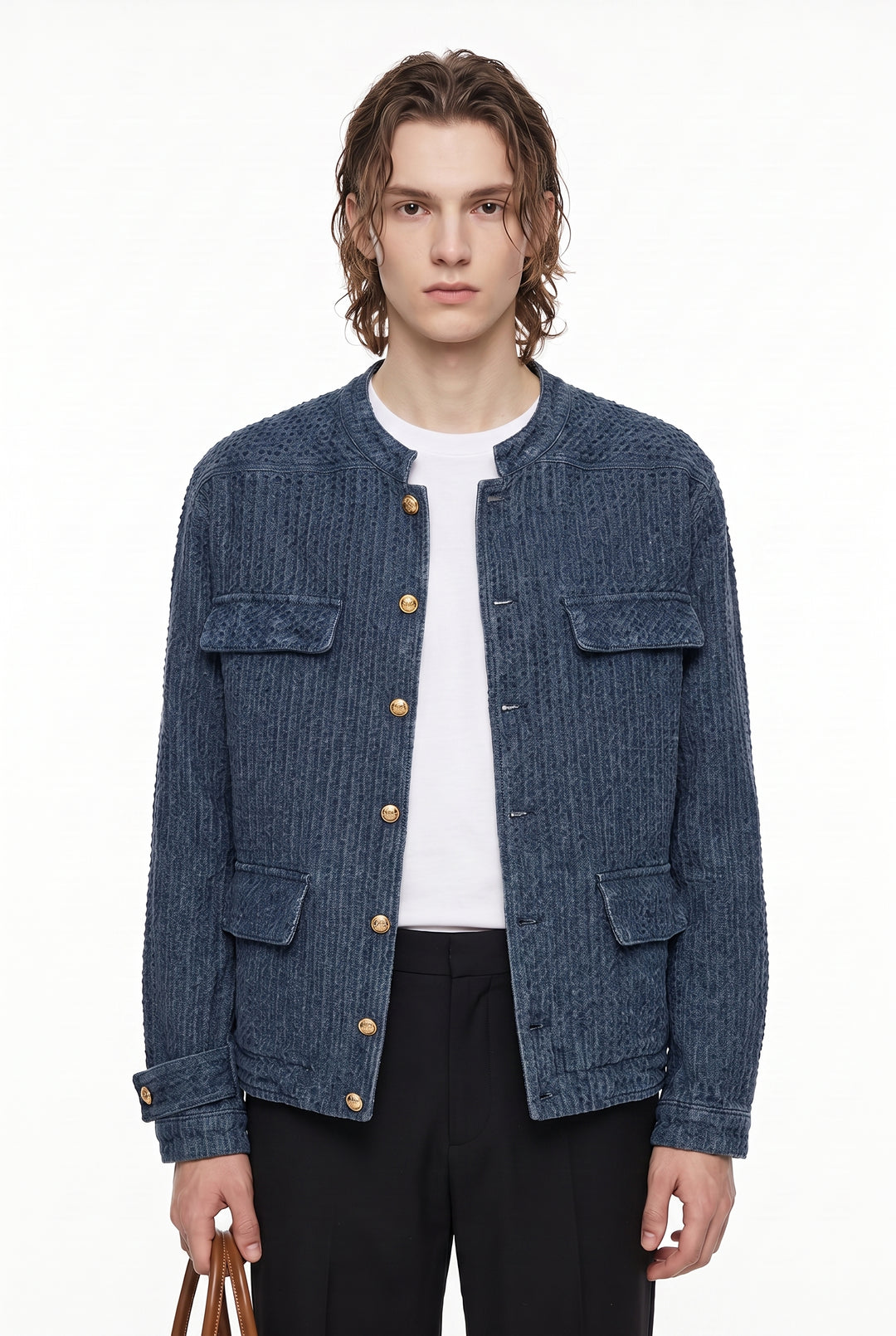 Collarless Denim Jacket na2801