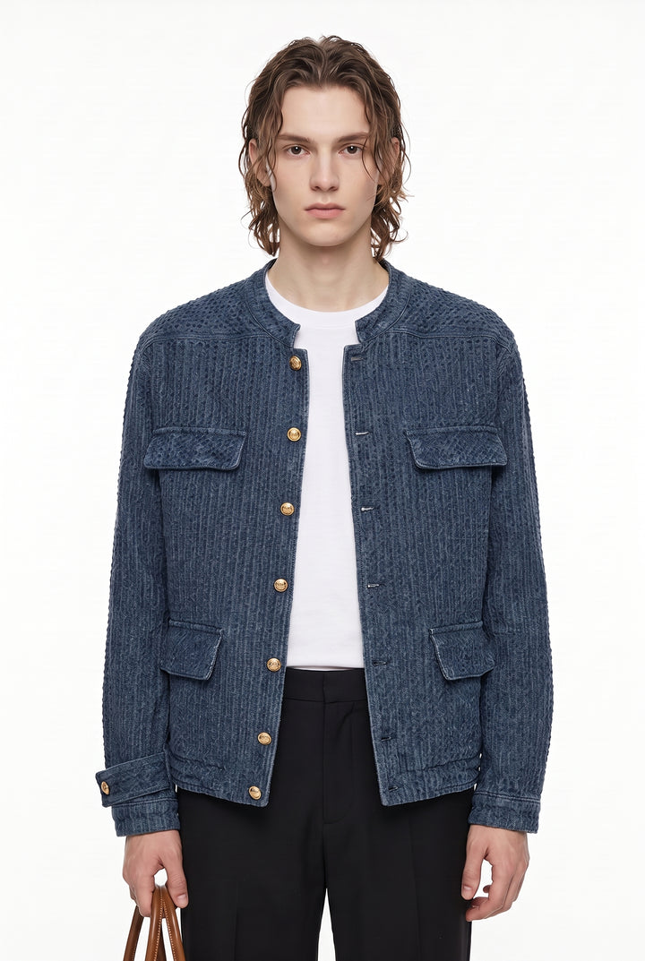 Collarless Denim Jacket na2801