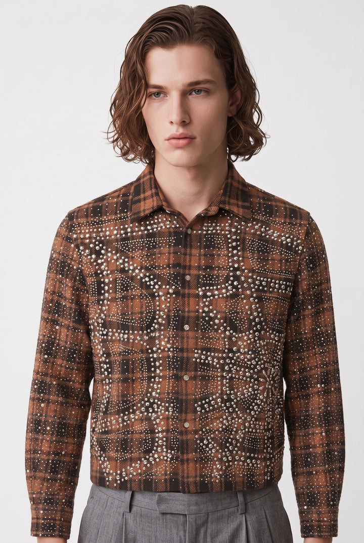 Rhinestone Plaid Shirt na2771