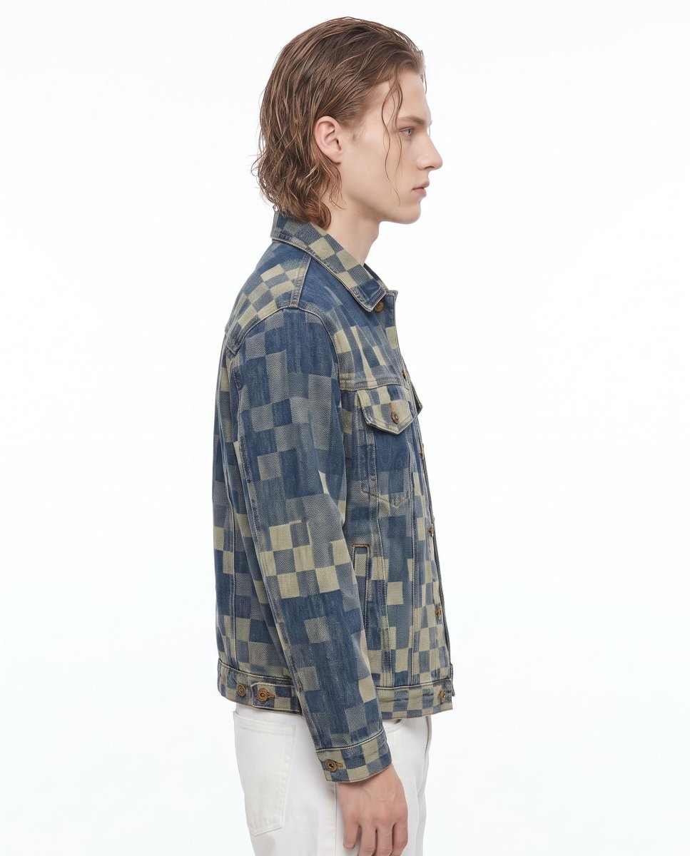 Checkered Denim Jacket na3052