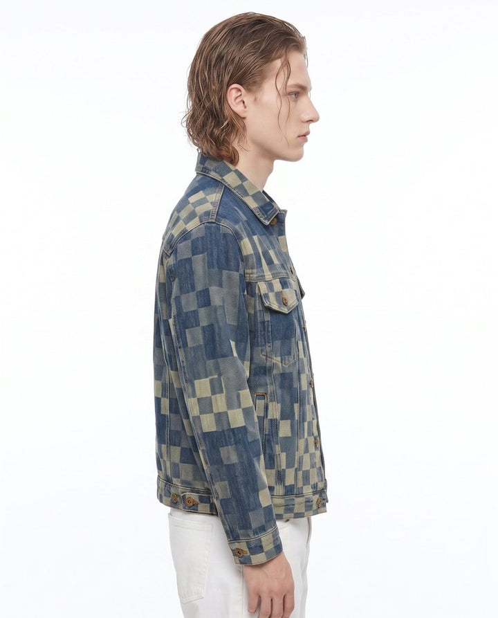 Checkered Denim Jacket na3052