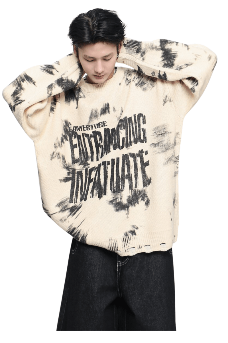 Distressed Letter Knit Sweater  na2448