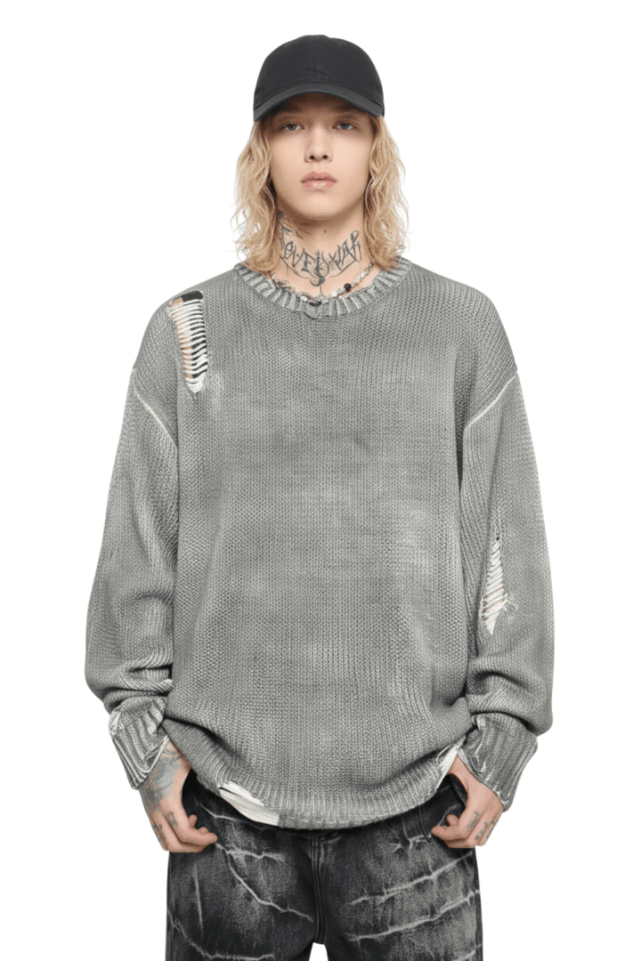 Grunge Damage Crewneck Knit  na2395
