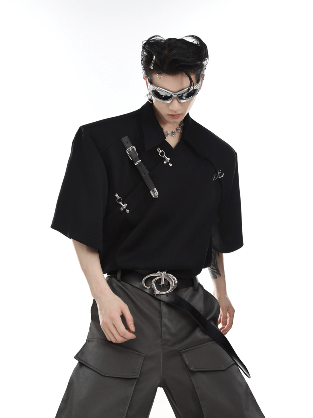 【CulturE】Metal Belt Buckle Design T-Shirt na1303