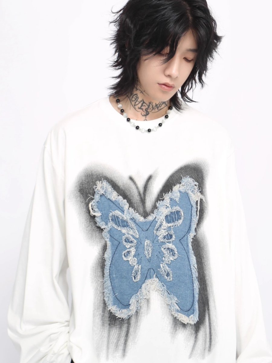 【Mz】washed butterfly long-sleeved T-shirt na1475