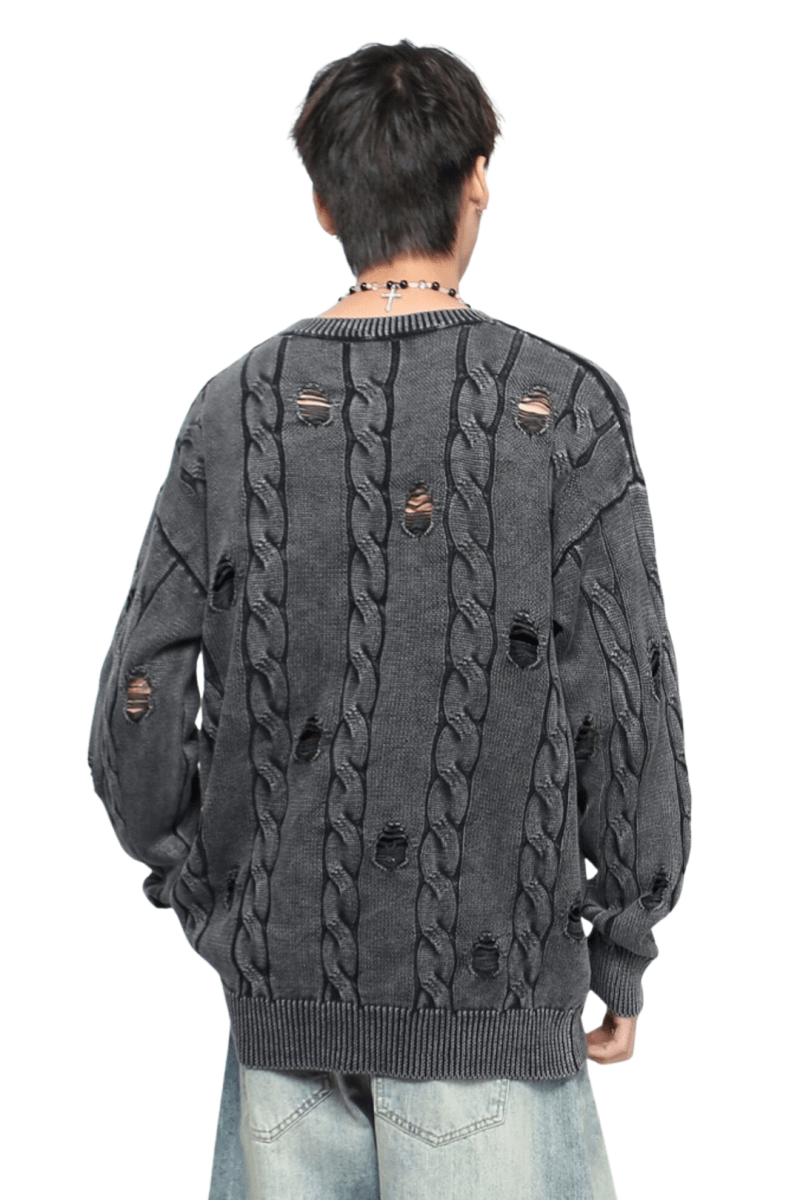 Destroyed Cable Knit Sweater na2443