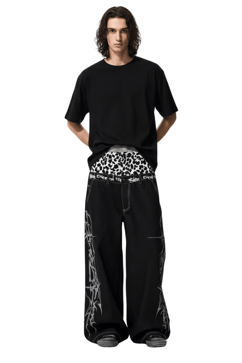 Tribal Flame Wide Denim Jeans  na2393