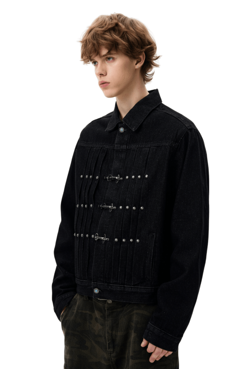 Vintage Black Studded Hook Denim Jacket na2386