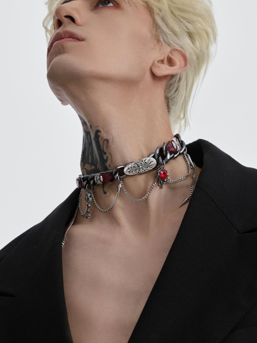 【Struc Ton】 leather punk necklace na1448