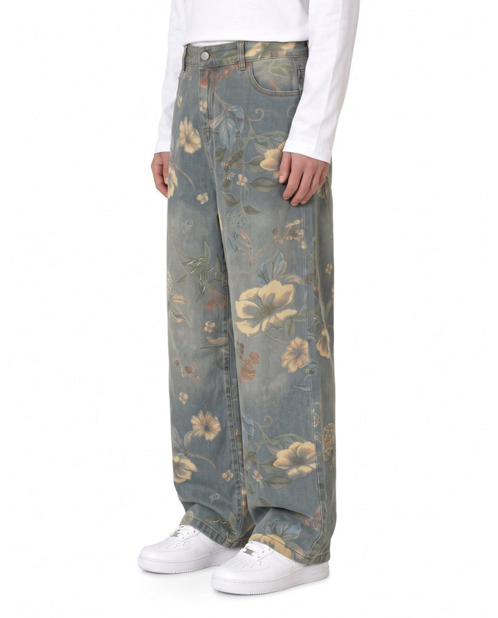 Wijde jeans met bloemenprint na3138