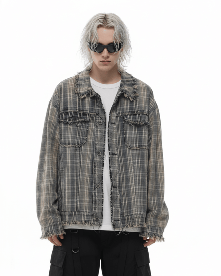 Nanostudio Fade Plaid Fringe Overshirt na2211