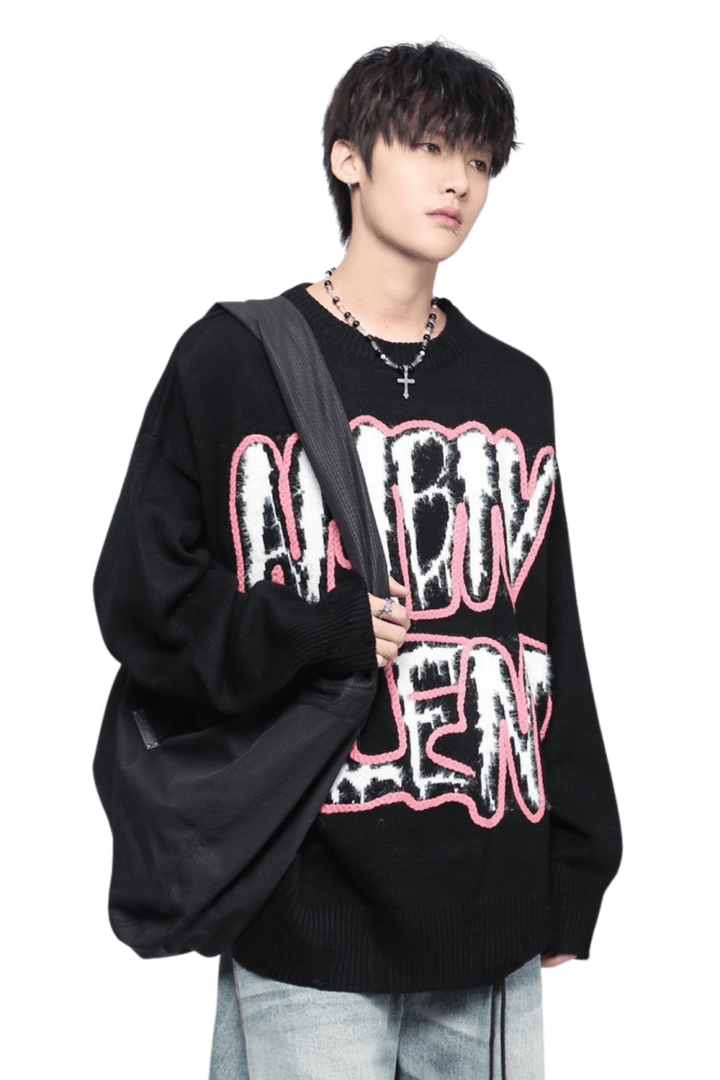 Loose Fit Letter Knit Sweater na2462