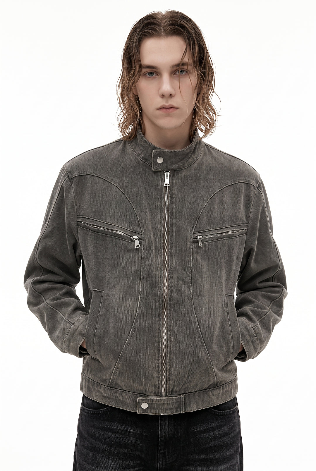 Washed Moto Jacket na2763