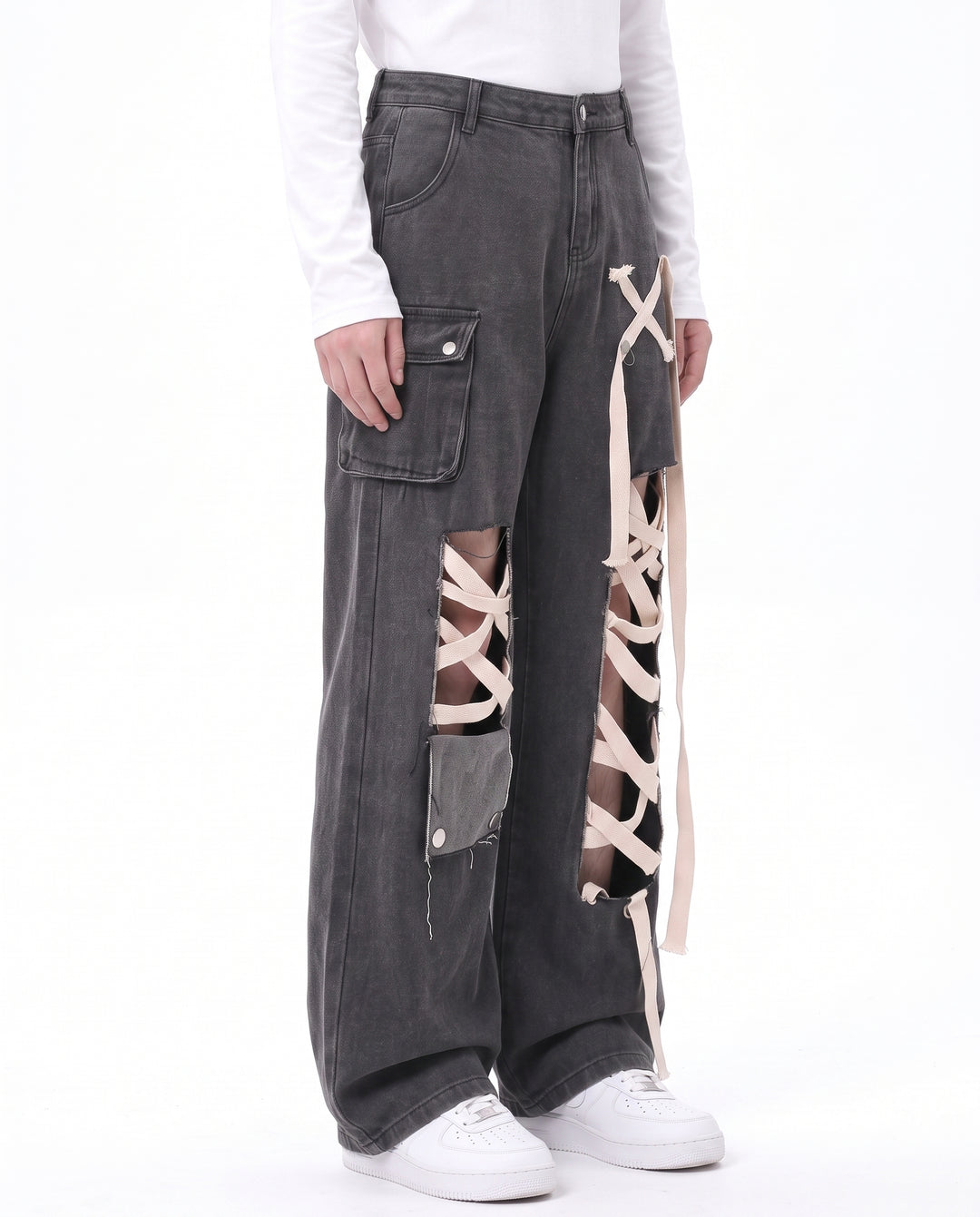 Lace-Up Cargo Jeans na2973